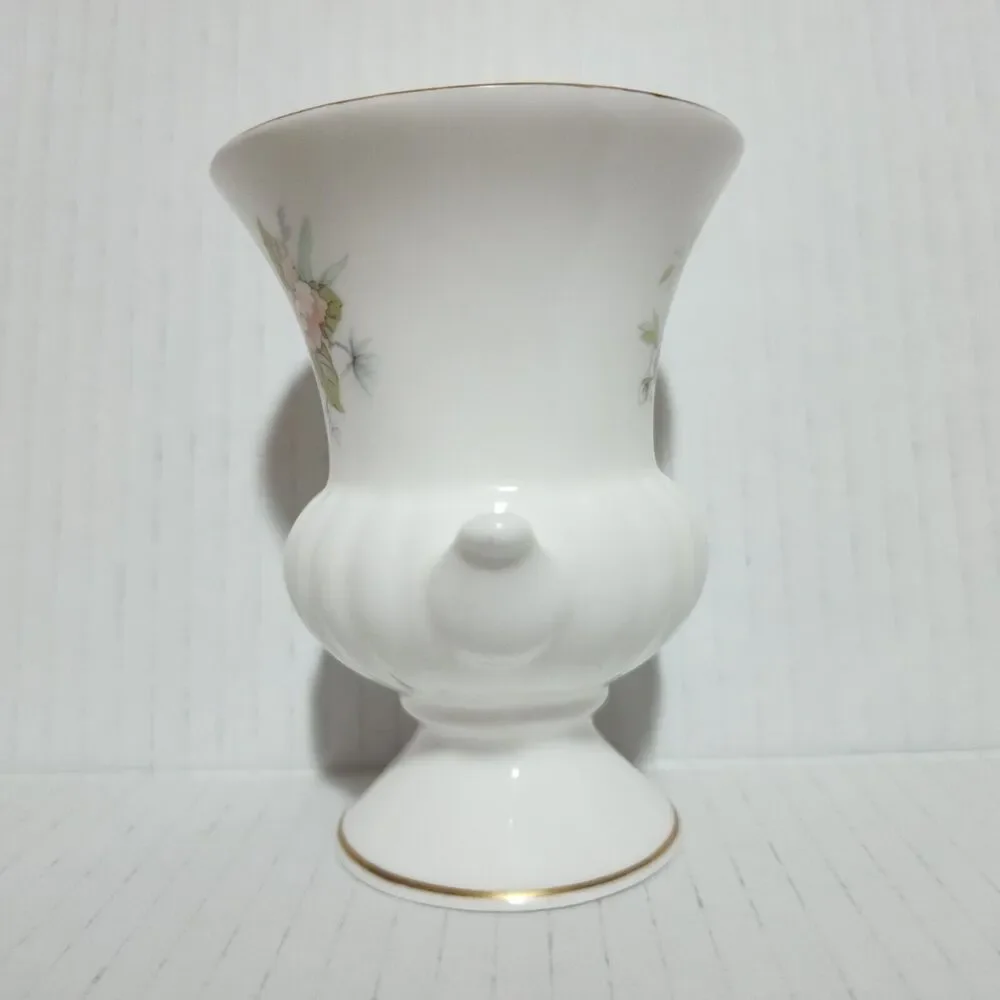 Brocade Fine Bone China Floral Bud Vase White Pink Green Gold 4